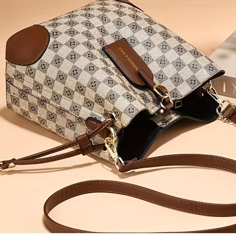 Checkered discount bucket bag