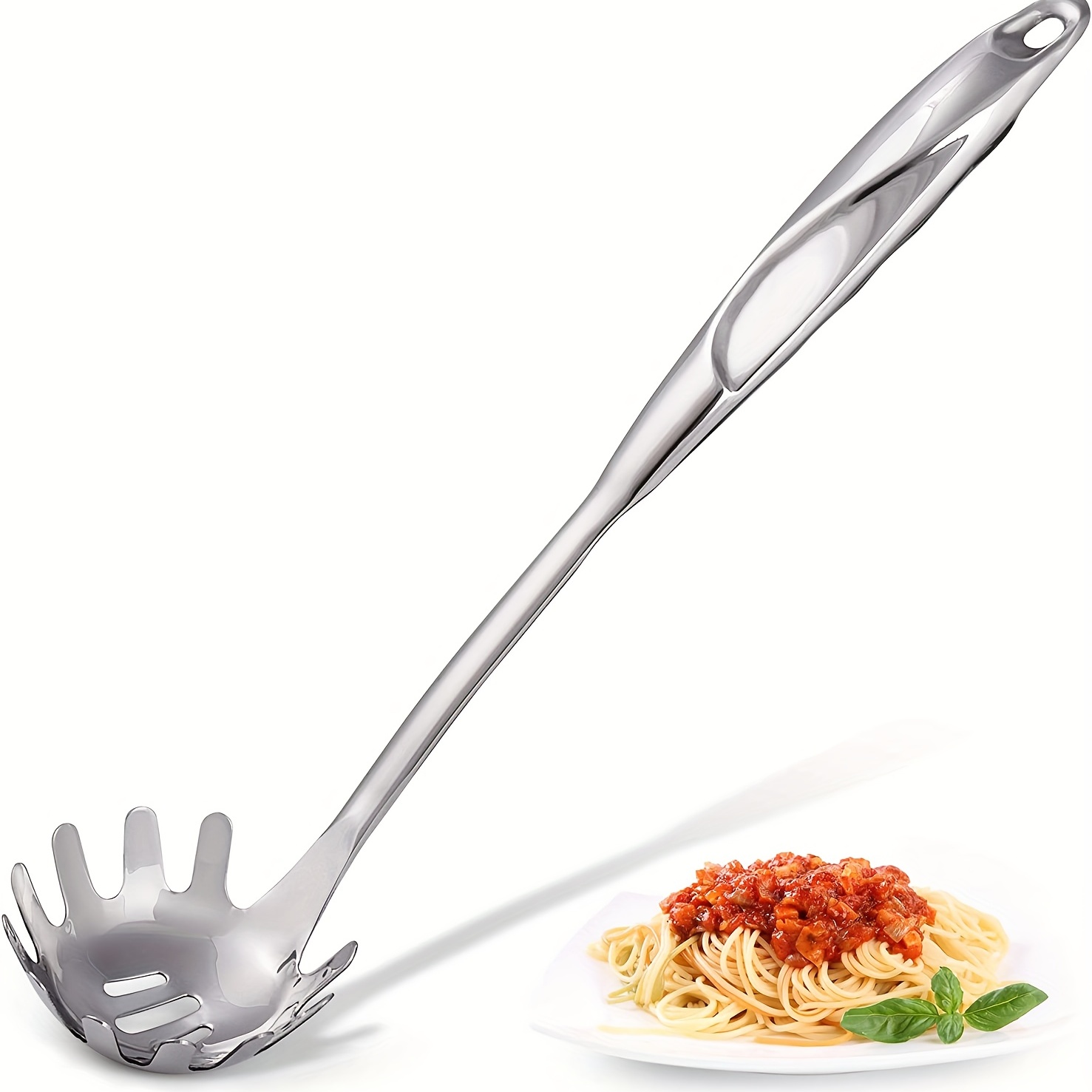 Stainless Steel Pasta Server, Spaghetti Server Spoon, Pasta Spoon Pasta  Fork with Ergonomic Handle, Heat Resistant Pasta Serving Spoon for Kitchen,  9.