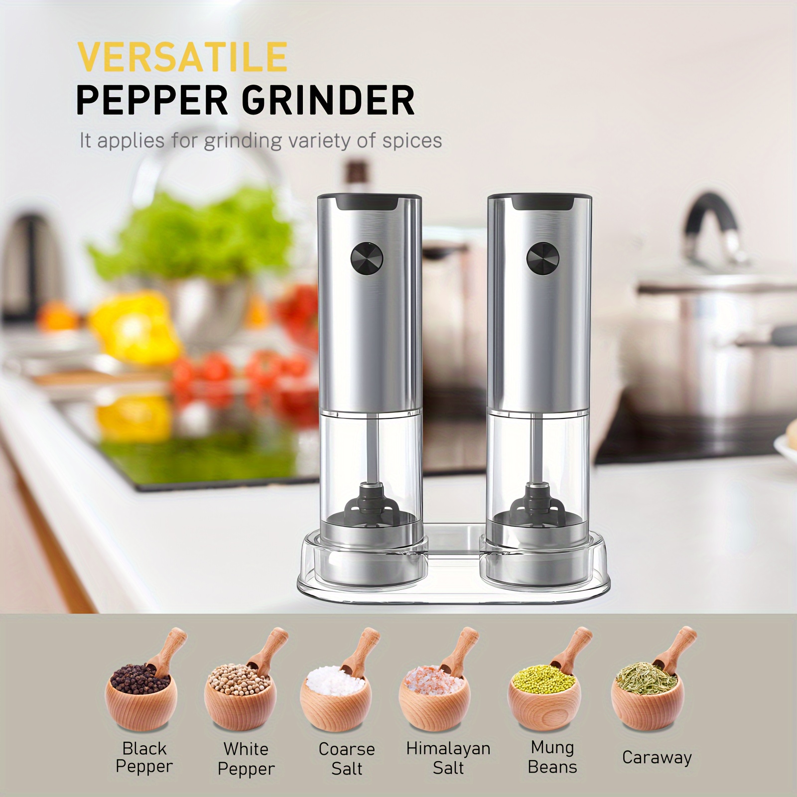 Rechargeable Electric Salt And Pepper Grinder Set, Electric Adjustable Spice  Grinder, Automatic Pepper Mill, Reusable Pepper Crusher For Kitchen Camping  Picnic Camping, Kitchen Gadgets, Kitchen Supplies, Chrismas Gifts,  Halloween Gifts - Temu