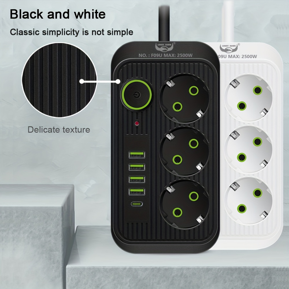 EU Plug AC Outlet Power Strip Multiprise Smart Home Extension Cord