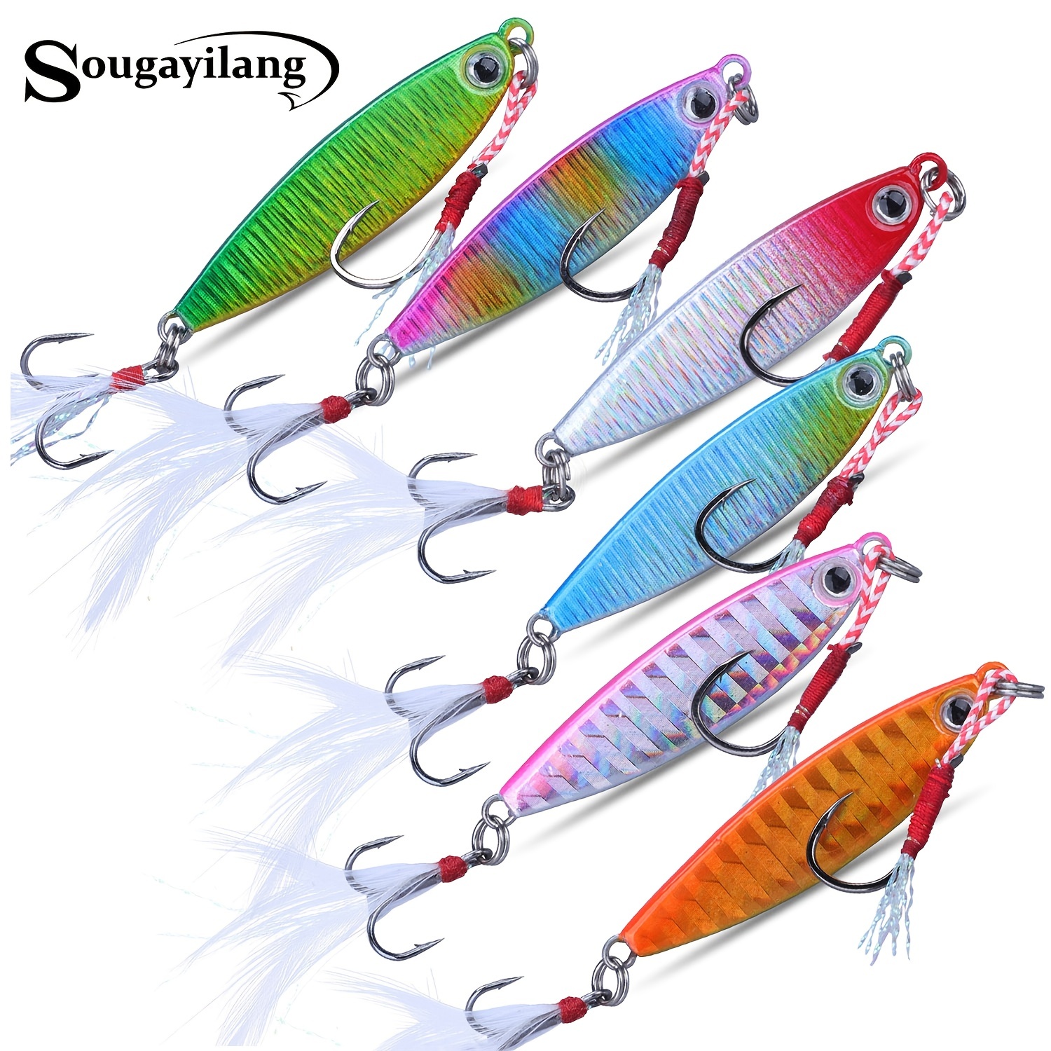 Sougayilang 6pcs Metal Spoon Rooster Tail Fishing Lure With Jigs