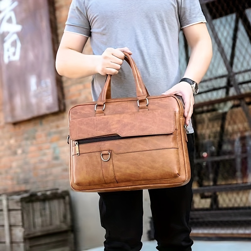 Leather Business Briefcase, Messenger Bag Handbag For Men, Travel