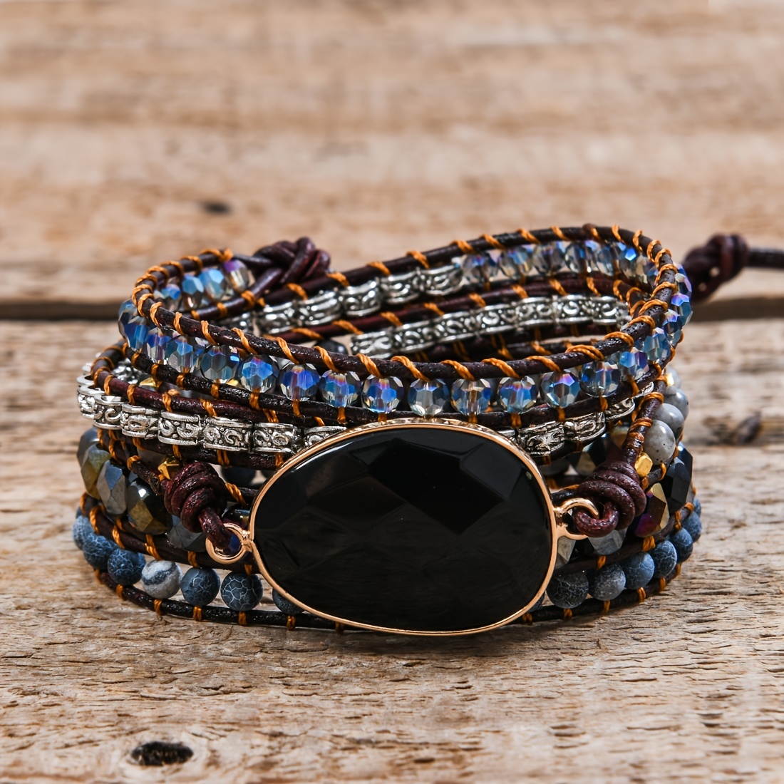 Boho Style Wrap Bracelet, Crystal Natural Stone Beads