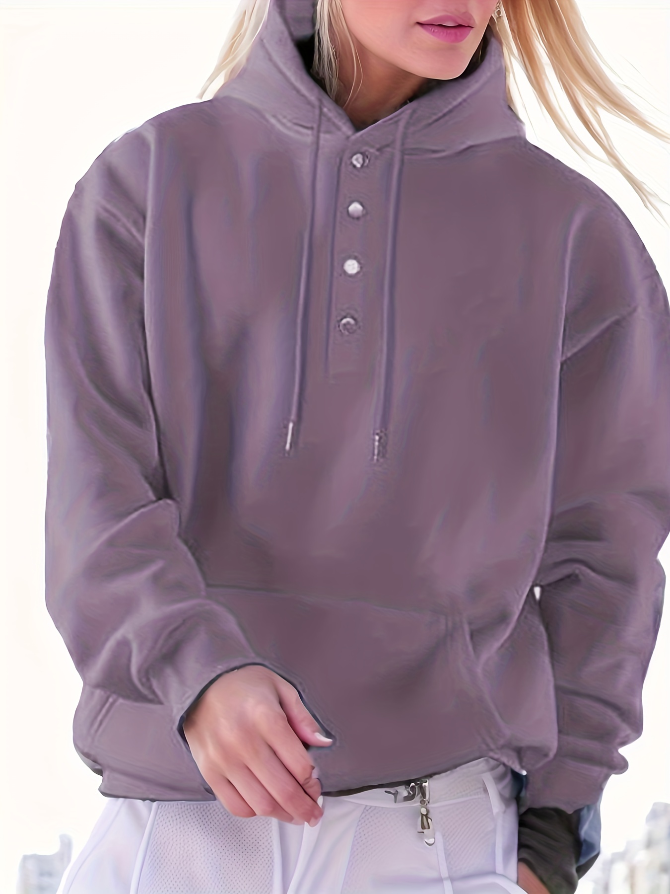  Ruziyoog Women's Cotton Linen Hoodies Casual Long Sleeve  Drawstring Hooded Sweatshirt Button Lightweight Jacket with Pocket Purple :  Sports & Outdoors