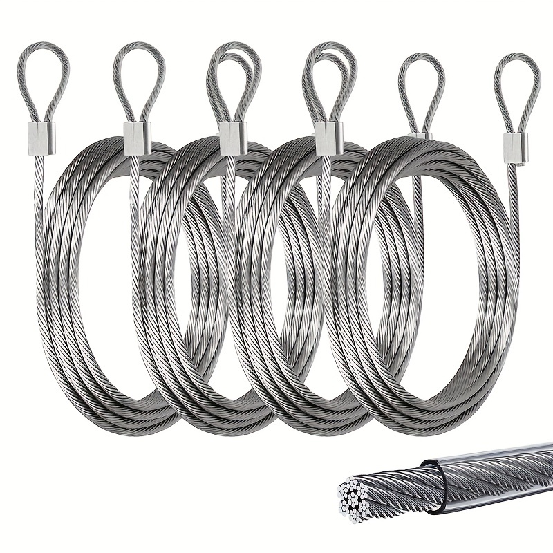 

4pcs 12ft 2mm Wire Rope 1/8" Stainless Steel Cable, 7x7 Strands Stainless Steel Wire For Triangle, Rectangle And Square Sun Shade Sail Fixing, Wire Cable For Clothes Line And Outdoor Lights String