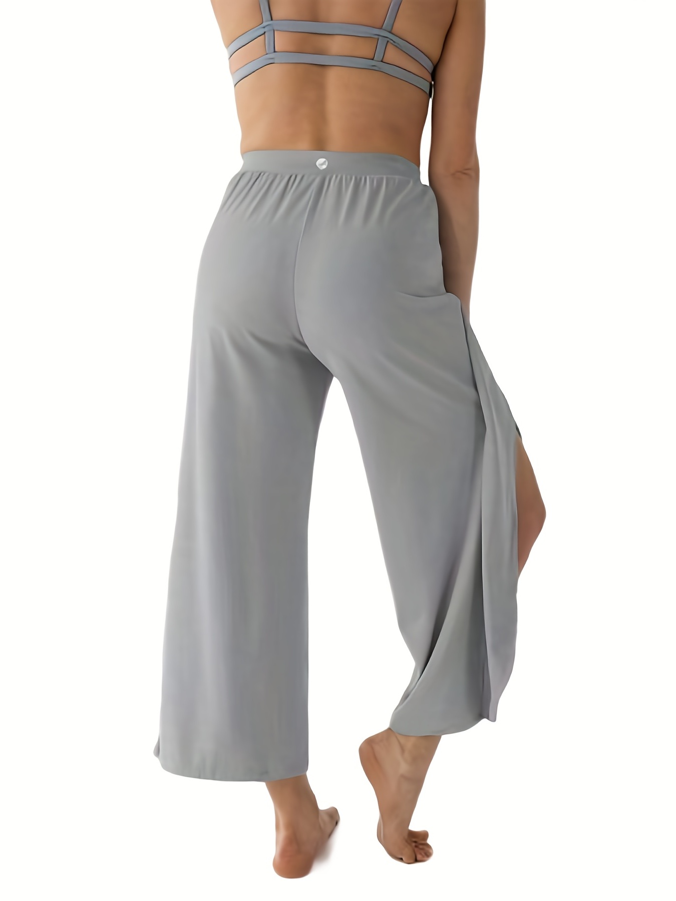 Pantalón yoga pernera ancha abertura cintura en V bolsillo
