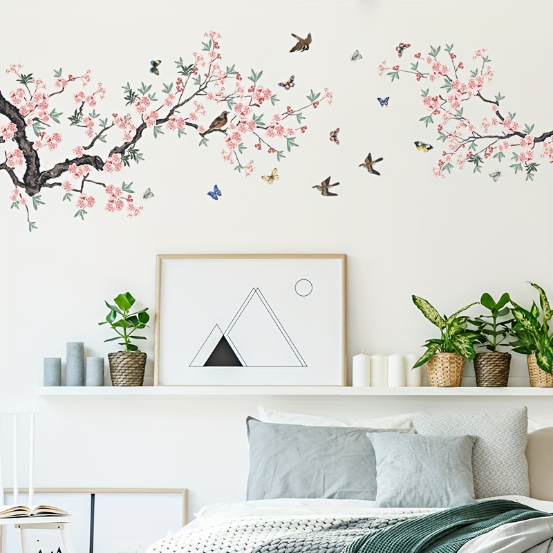 Décalcomanie murale branche de fleurs de cerisier et oiseaux, très
