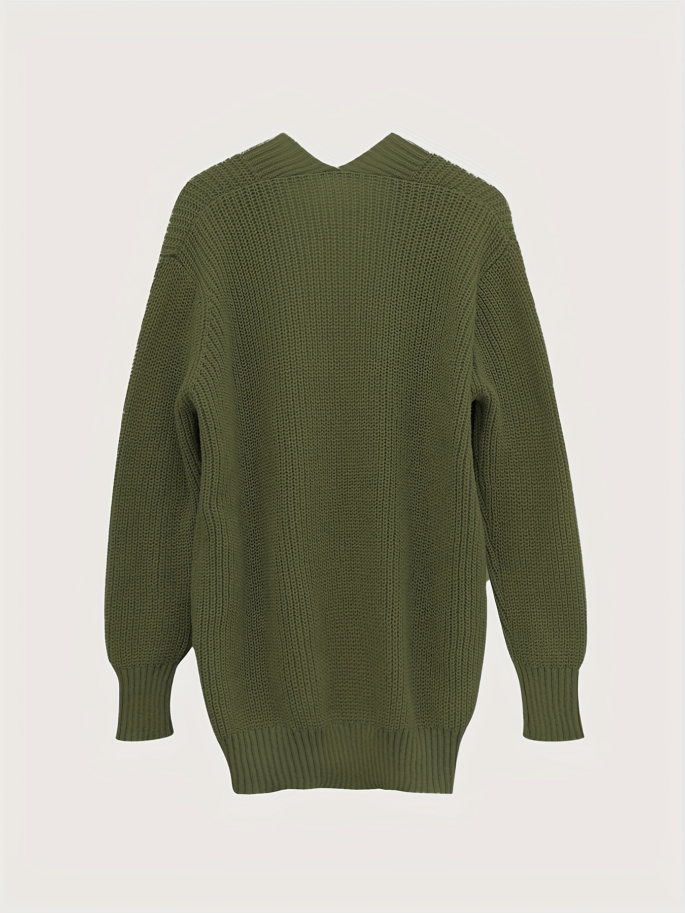 Solid Knit Cardigan Long Sleeve Sweater With Pockets