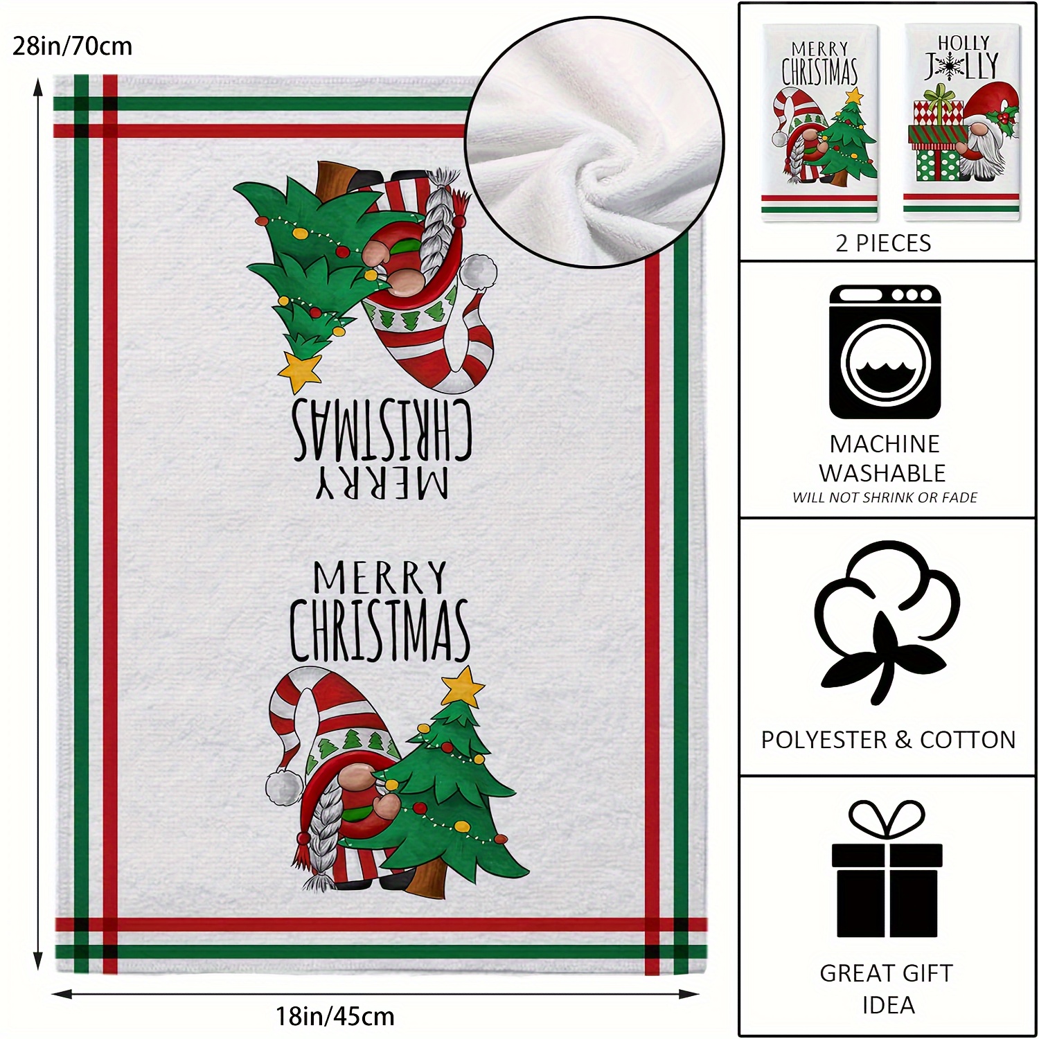 Christmas Dish Towels, Christmas Tree Embroidered Tea Towel