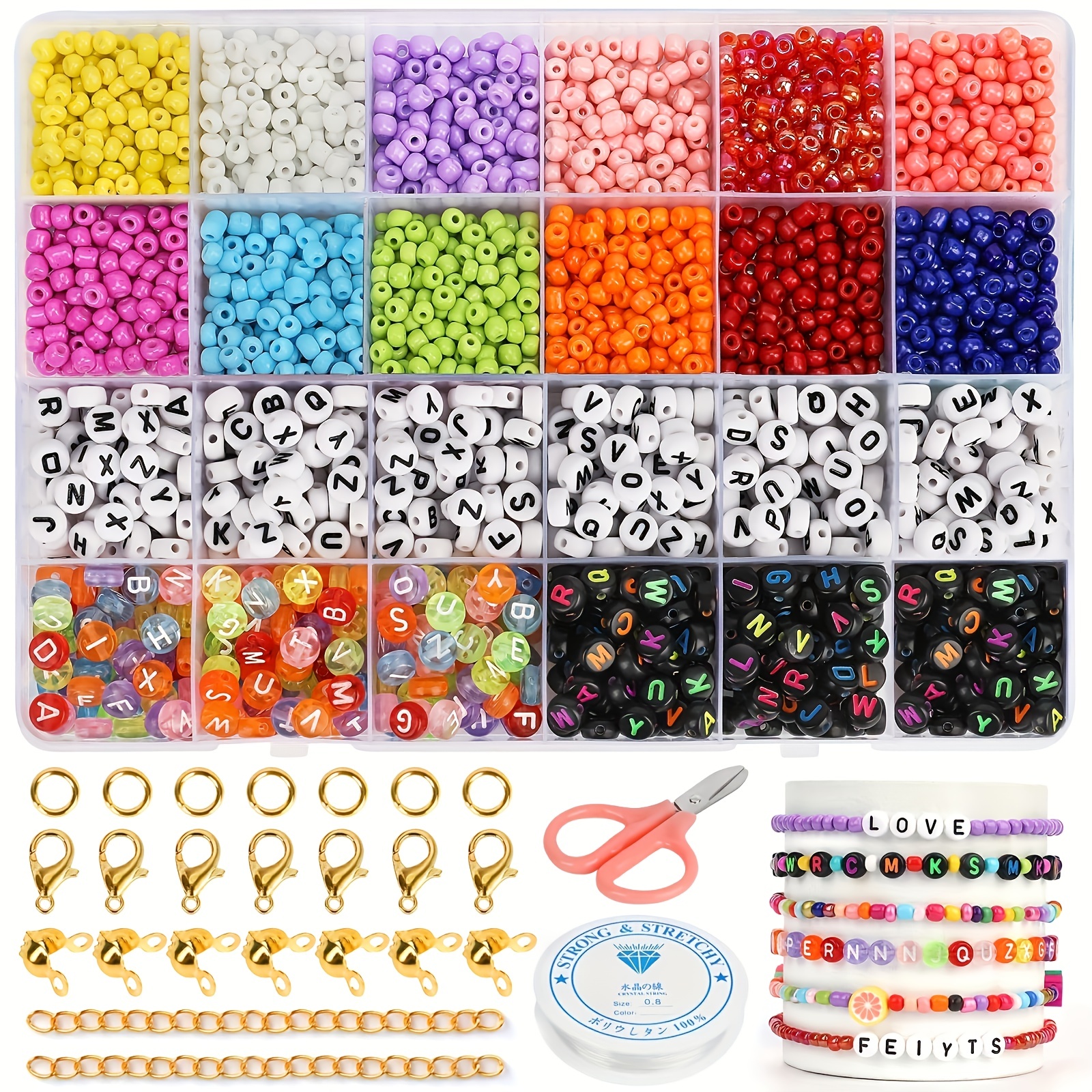 El de artesanales de 4000 piezas contiene colores y de letras para pulseras,  fabricación de joyas con perfecl Cuentas de pulsera
