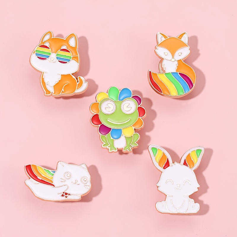 Rainbow Animal Enamel Pins Cartoon Rabbit Fox Frog Cat Dog - Temu