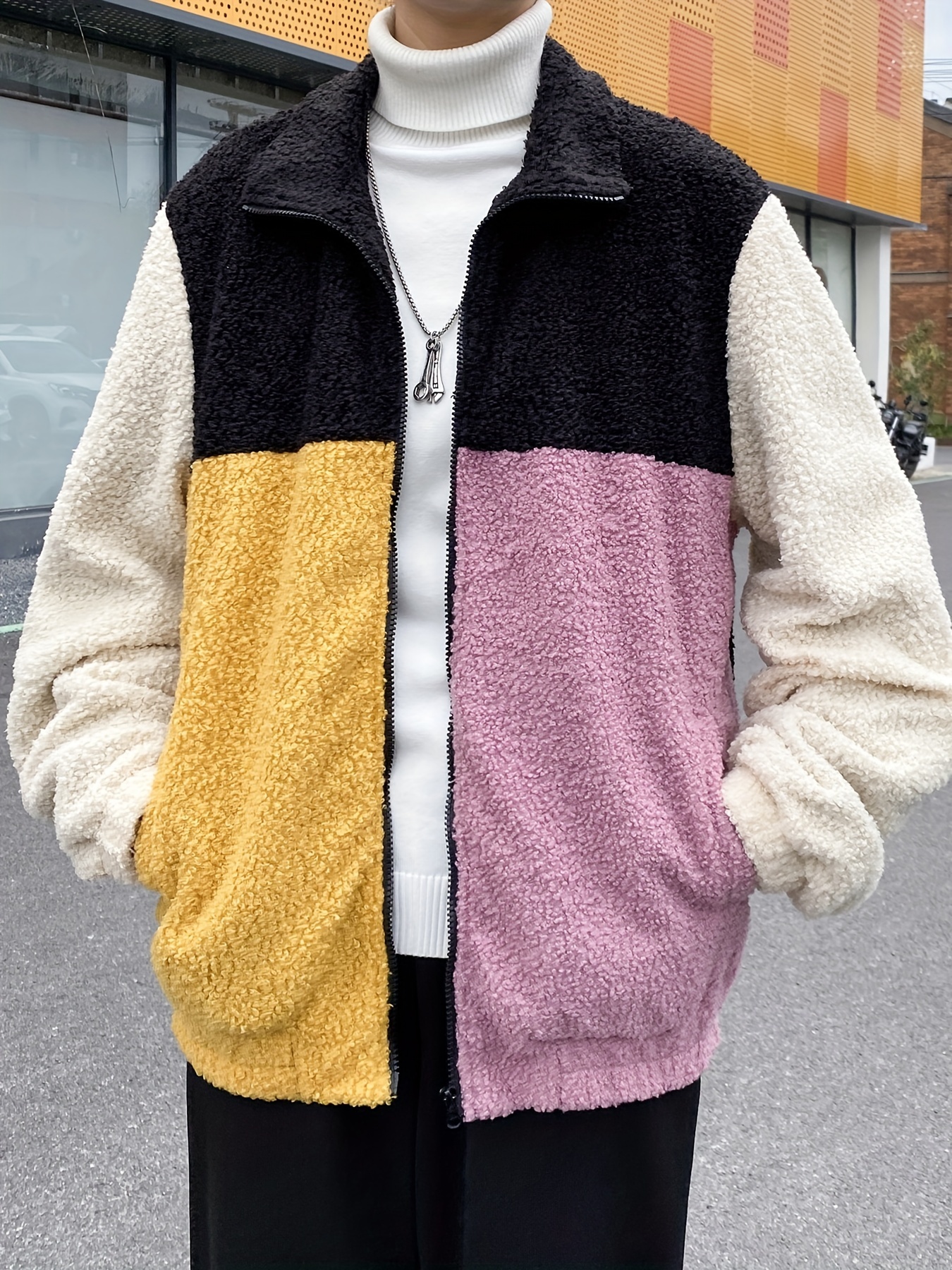 Color Block Patterned Fleece Jacket