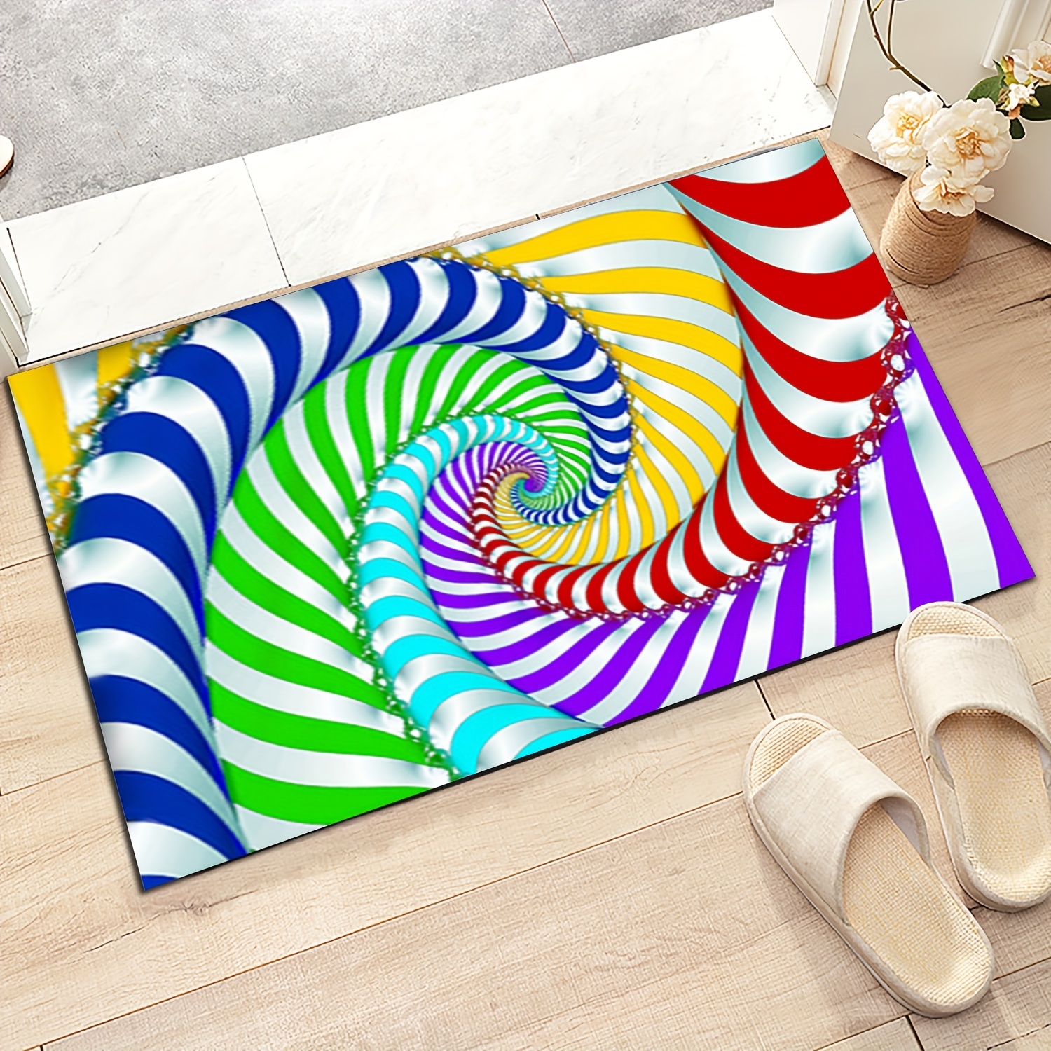 3D Bottomless Hole Optical Illusion Area Rug Carpet for Living Room Swirl  Round Grid 3D Illusion
