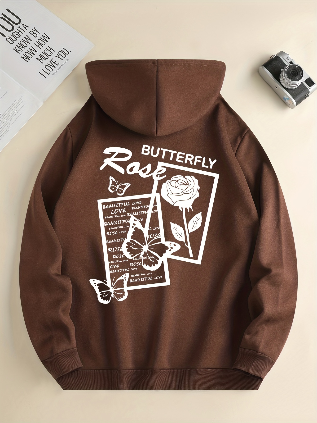 Mens Hoodies Rose Print Drawstring Hoodie Men's Trendy Hoodie