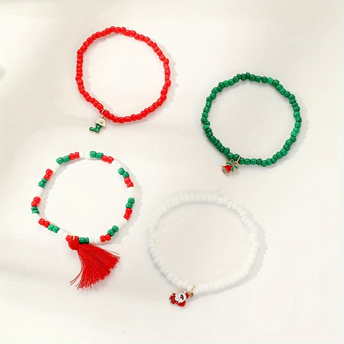 Santa Claus Pendant Beaded Bracelet Set Red Green Soft Clay - Temu