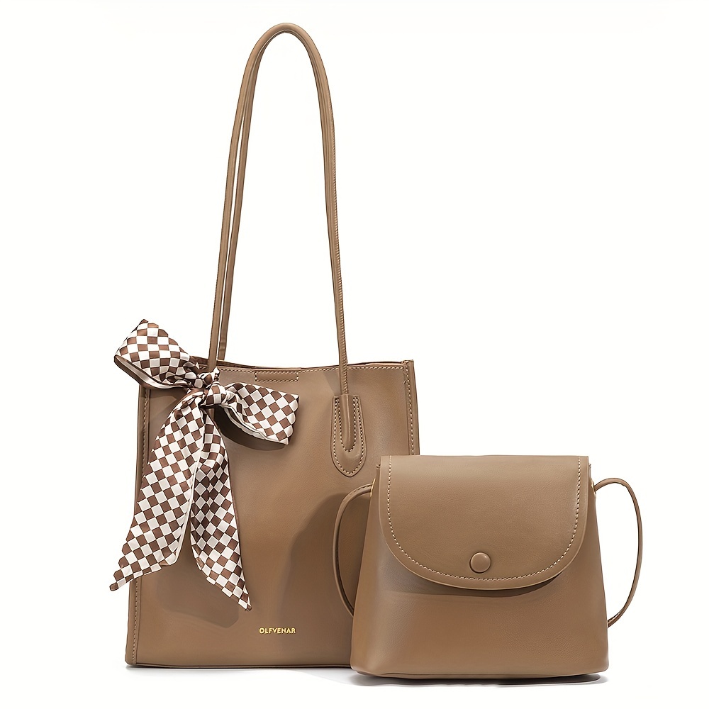 Trendy Minimalist Tote Bag, Large Capacity Shoulder Bag With Clutch Purse &  Scarf Decor - Temu