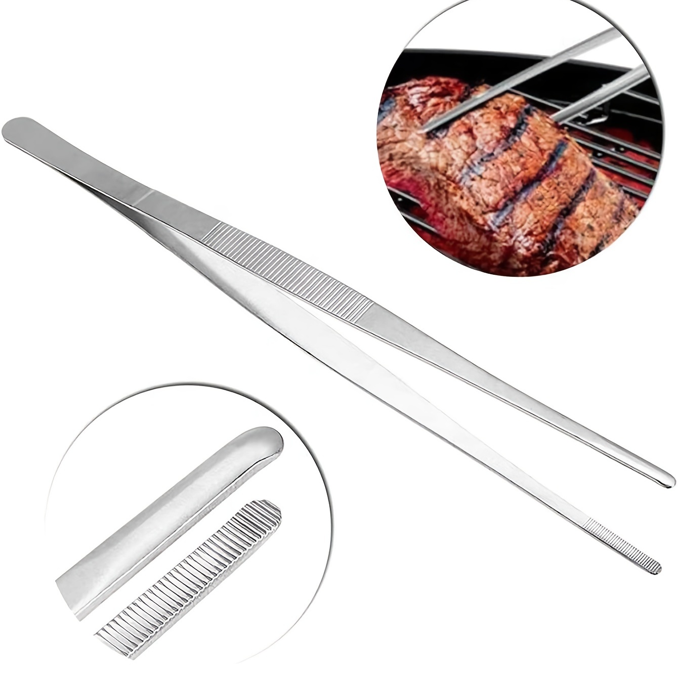 1pcs Stainless-Steel Kitchen Straight Grill Tweezers BBQ Food Tongs Tools