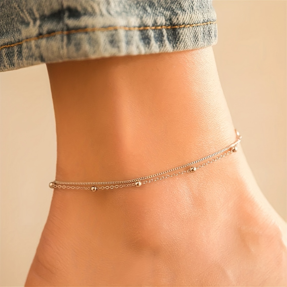 Double Layer Dainty Copper Anklet, Elegant Design
