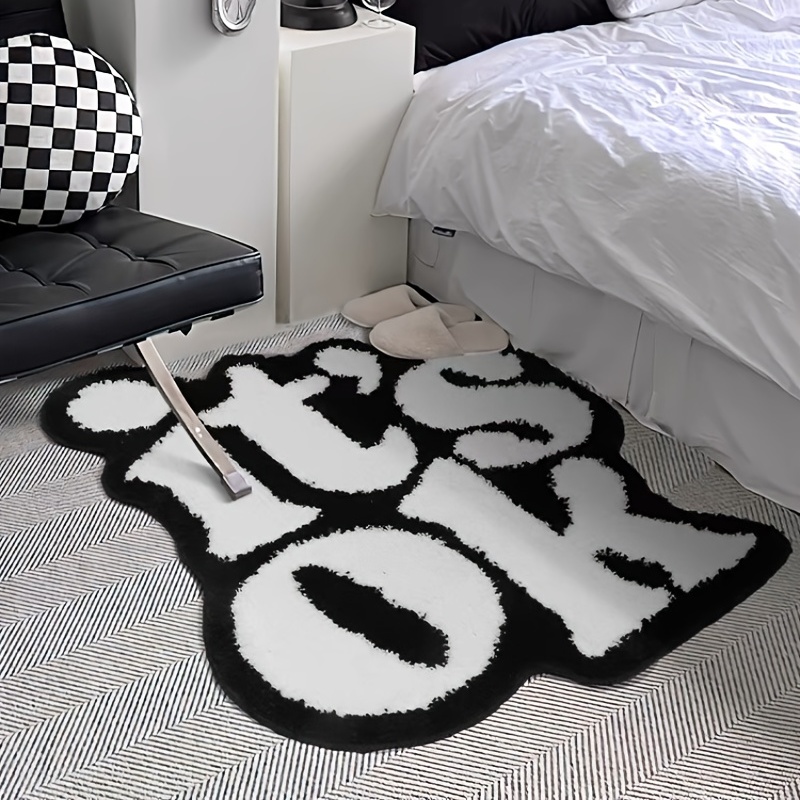 Modern Creative Letterbedroom Bedside Mat Black And White - Temu