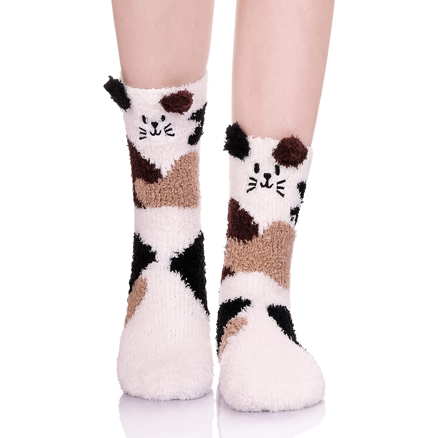 Women Winter Fluffy Fuzzy Slipper Socks 3D Cartoon Animal Coral