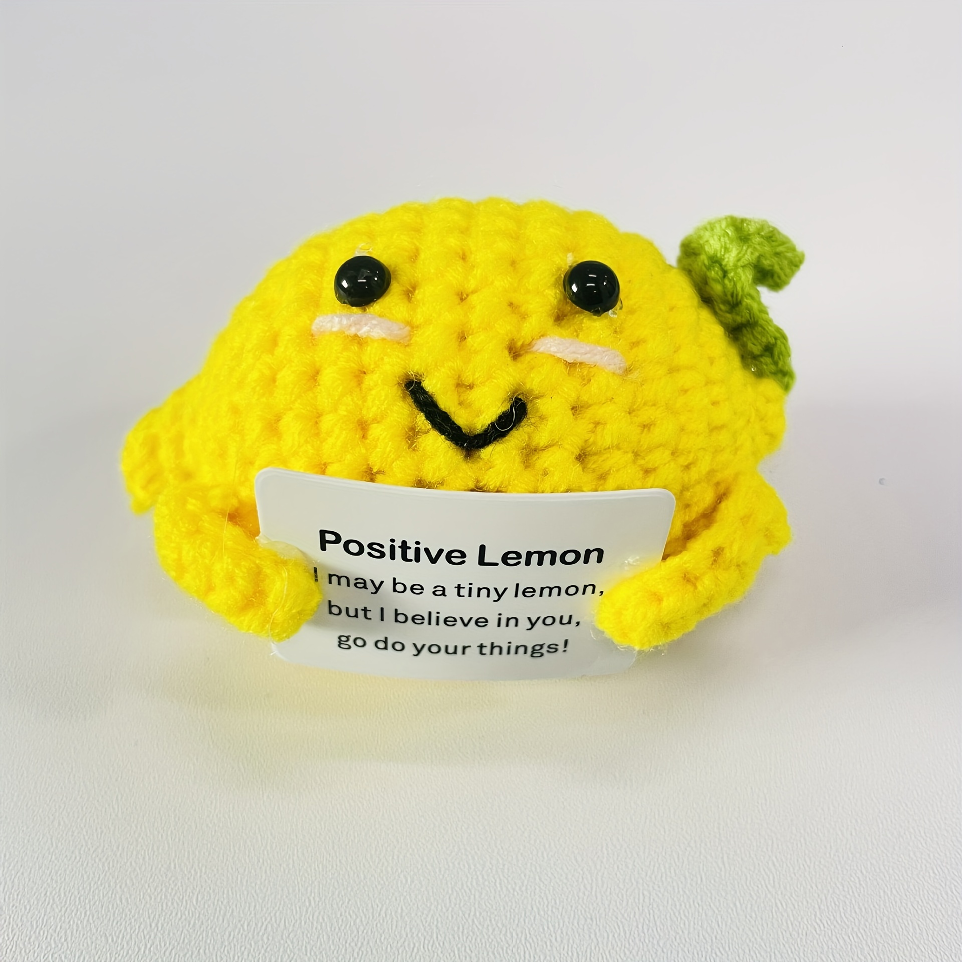 Funny Positive Lemon Crochet, Funny Birthday Gifts Knitted Lemon Apple with  Positive Life Card for Encouragement Gifts for Friends, Funny Wool Lemon