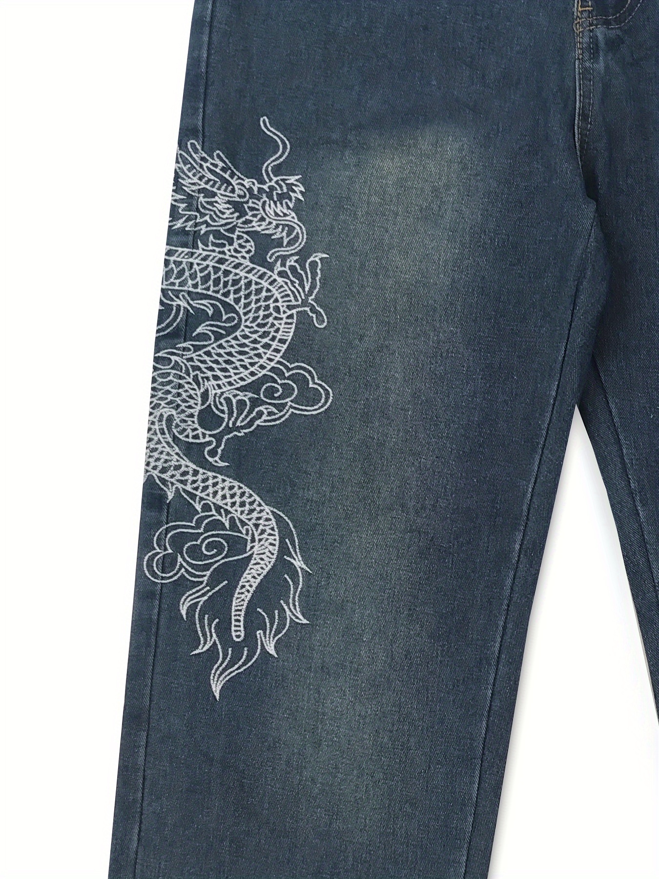 Men's Chinese Dragon Embroidery Jeans Fashion Kylin Embroidered Slim Pencil  Pants Stretch Denim Trousers Blue 38 : : Clothing, Shoes &  Accessories