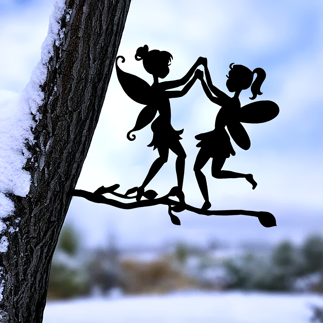 2Pcs Outdoor Metal Art Fairy Silhouette for Branch