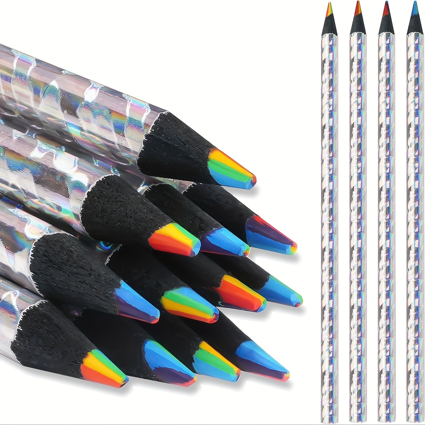 Black Wooden Rainbow Colored Pencils 7 Color In 1 Art Supplies