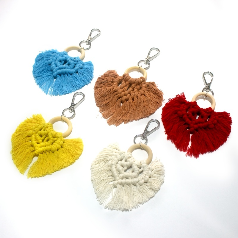 Pom Pom Tassel Keychain Bag Charms Key Ring Holder Boho Jewelry Gift for  Women 