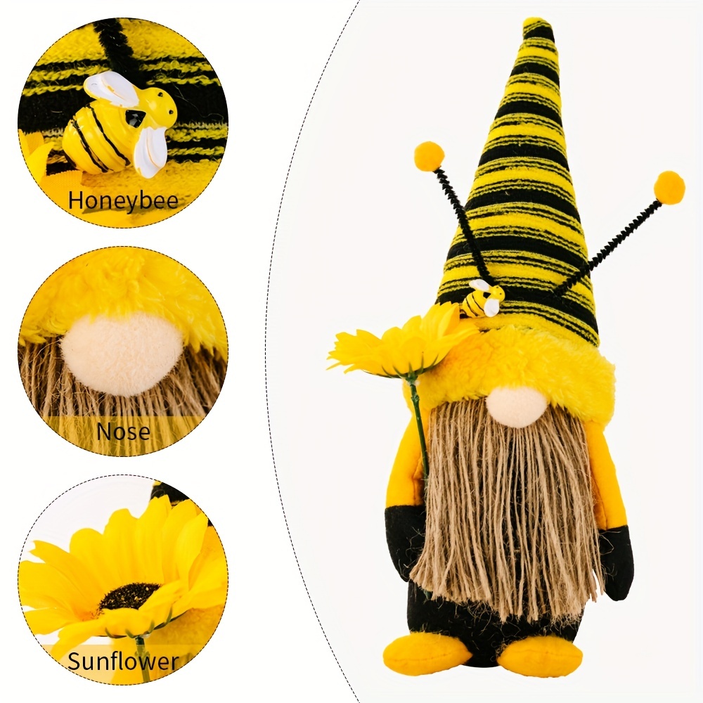 Bumble Bee Gnome Plush, Spring Bee Decor, Mr And Mrs Honeybee Gnomes Plush,  Rustic Farmhouse Table Shelf Tiered Tray Decor, Room Decor, Home Decor,  Scene Decor, Home Ornament Gift, Bedroom Accessories, Home