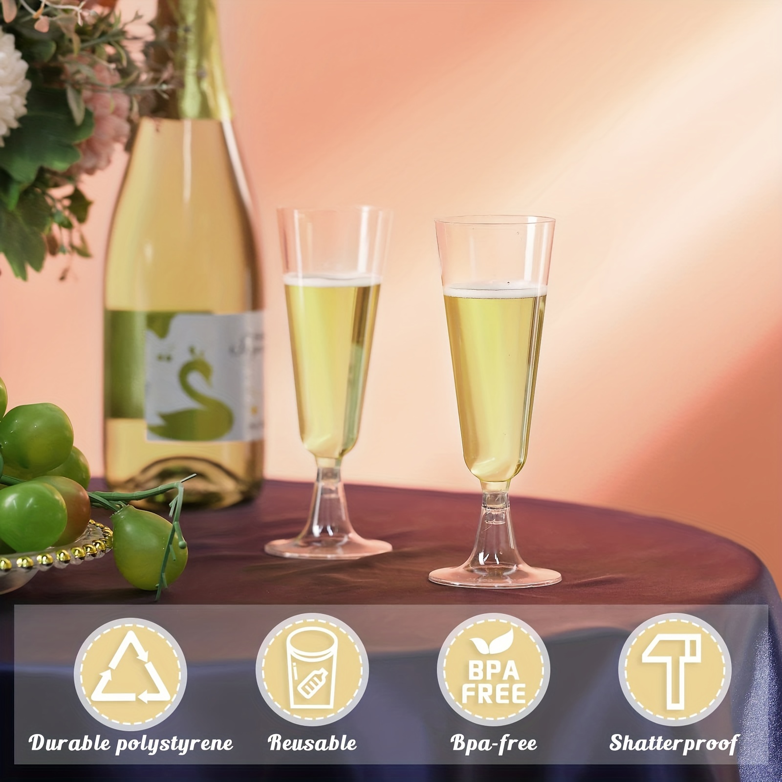 100 Pack Gold Glitter Plastic Champagne Flutes - Disposable Glasses For Parties Mimosa Bar Events Wedding And Shower Party Supplies Gold Glitter 100 Pack