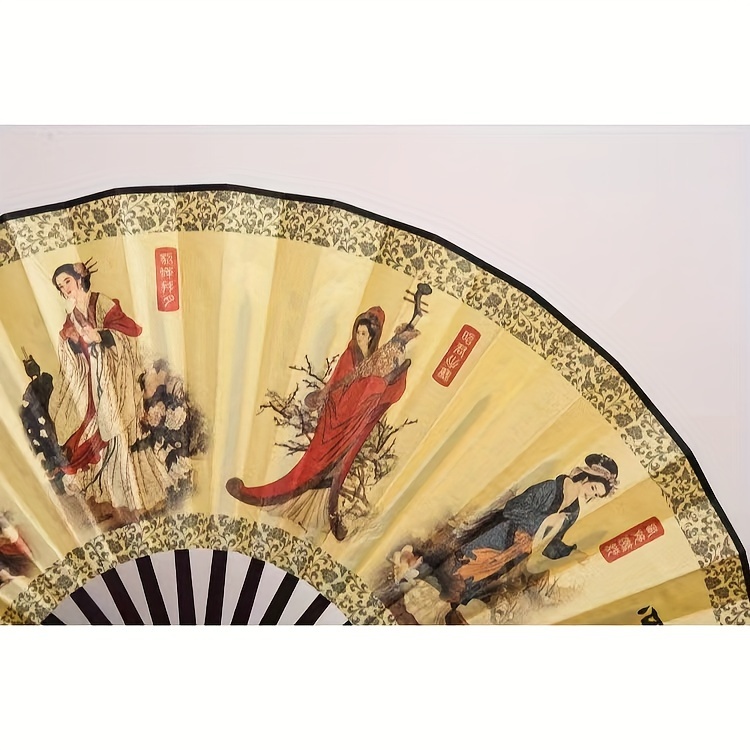 Elegant 10-Inch Bamboo Folding Fan with Dual-Sided Silk Design - Traditional Chinese Style, Perfect for Women's Fashion Accessory, Large Size, Silk Fabric details 12