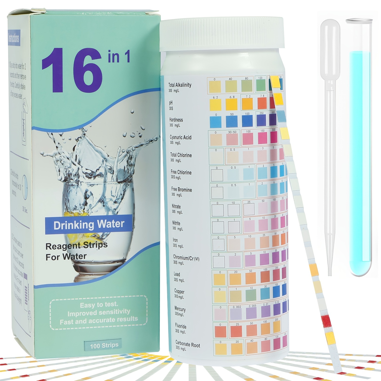 16 en 1 kits d'analyse de l'eau pour l'eau potable - Kit d'eau