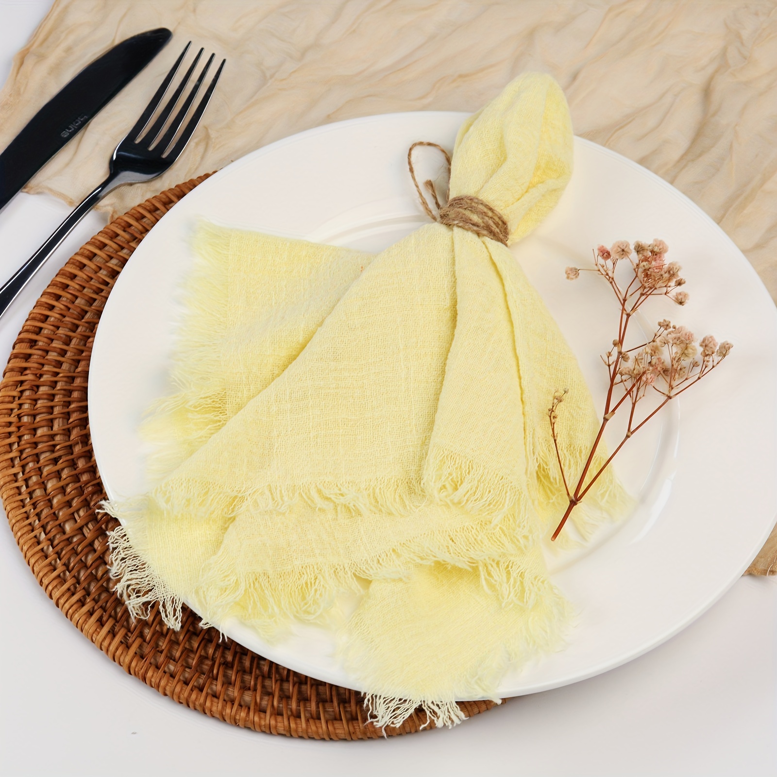 Dololoo Handmade Cloth Napkins with Fringe, 18 x 18 Inches 100