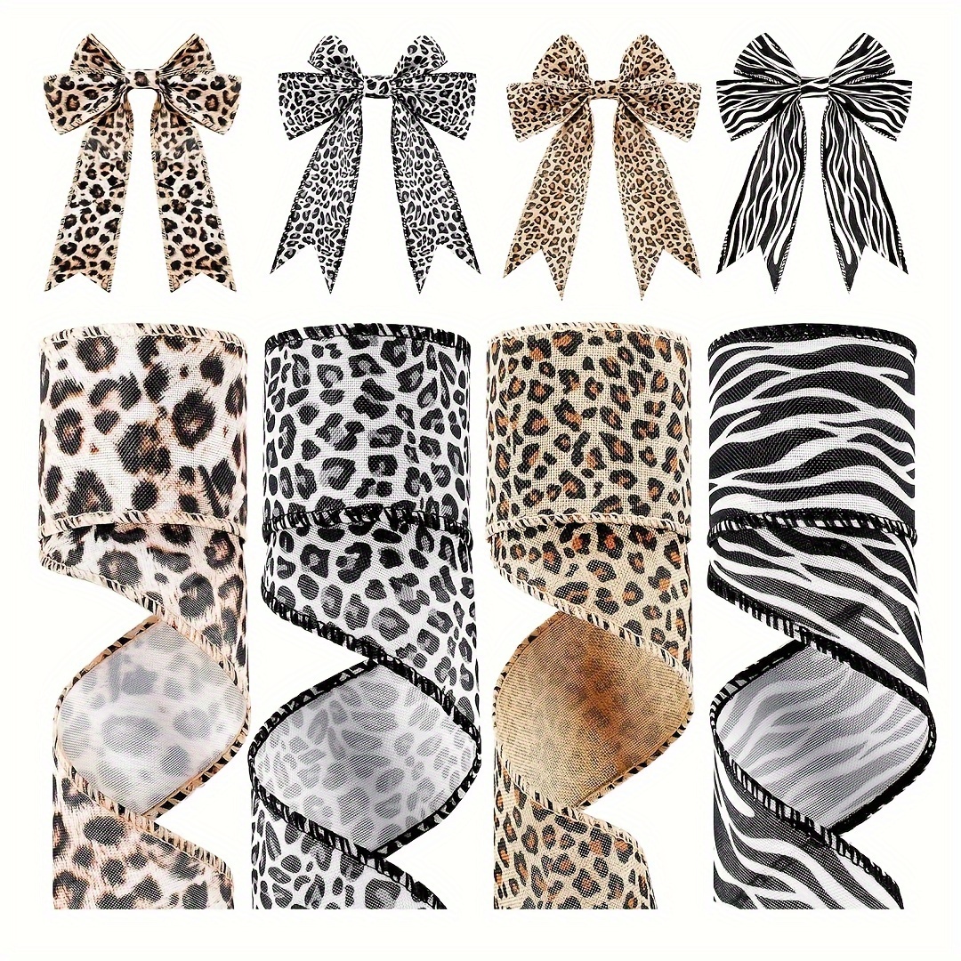 

1roll 2 Inch 5yards Leopard Print Ribbon Animal Print Ribbon Zebra Cheetah Wired Edge Ribbon Leopard Print Ornaments Ribbon Decorative Wrapping Ribbon For Home Diy Craft Decor,
