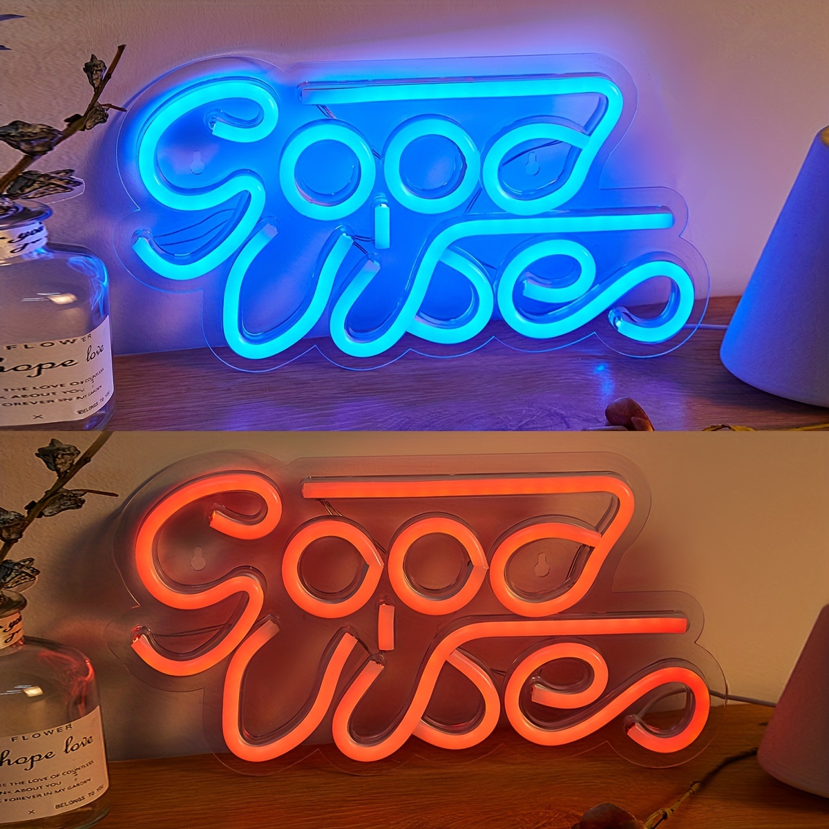 LUFEIS Good Vibes Letrero de Neón, Letreros de Neón LED, Cartel Luminoso LED,  Neon Sign, Luz