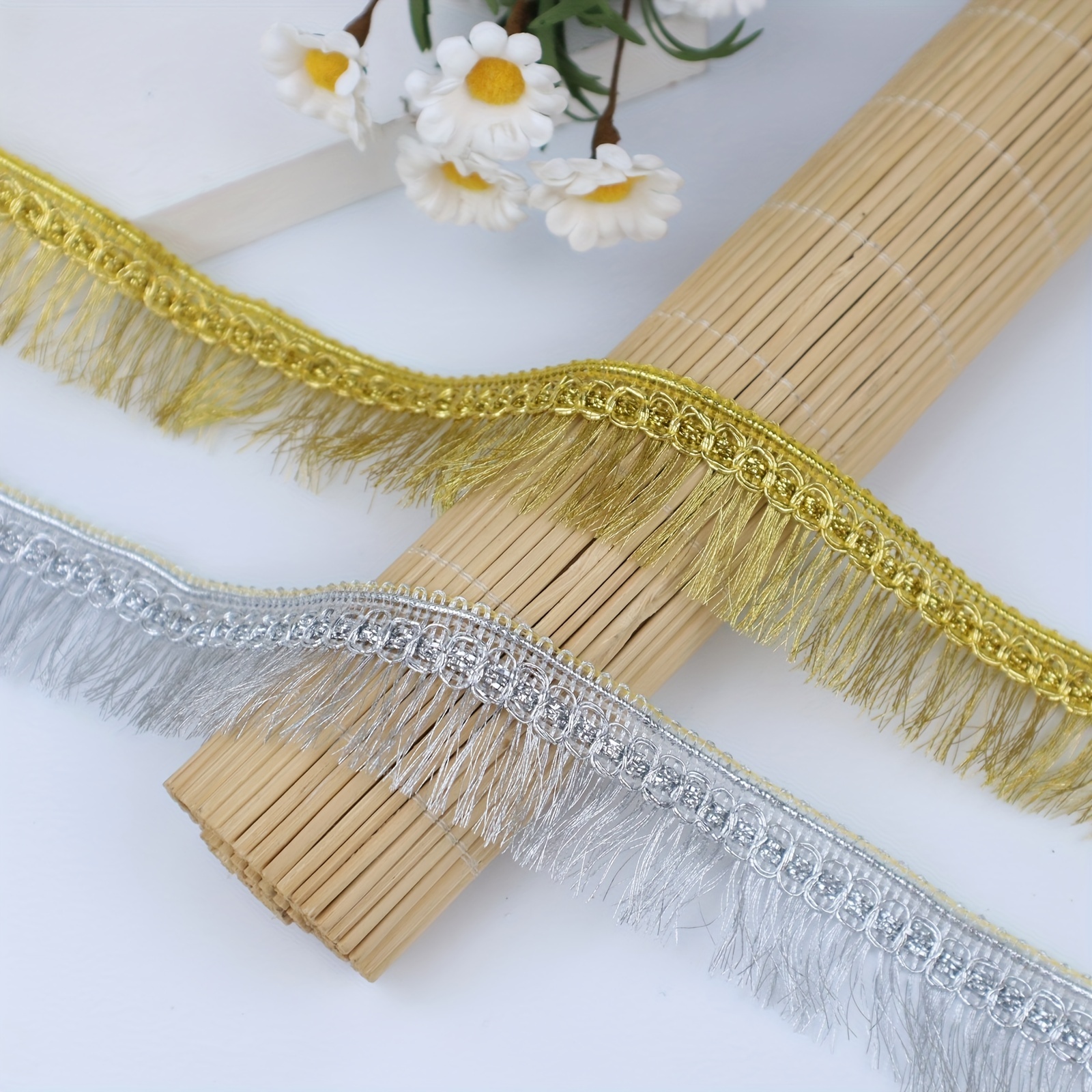  Flecos de encaje con borlas de poliéster con ribete de encaje,  falda de baile latino, cortina con flecos para coser (1 x 2) : Arte y  Manualidades