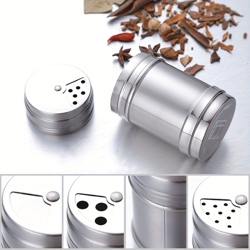 Stainless Steel Spice Jars Seasoning Cans Rotate Cover Salt Pepper