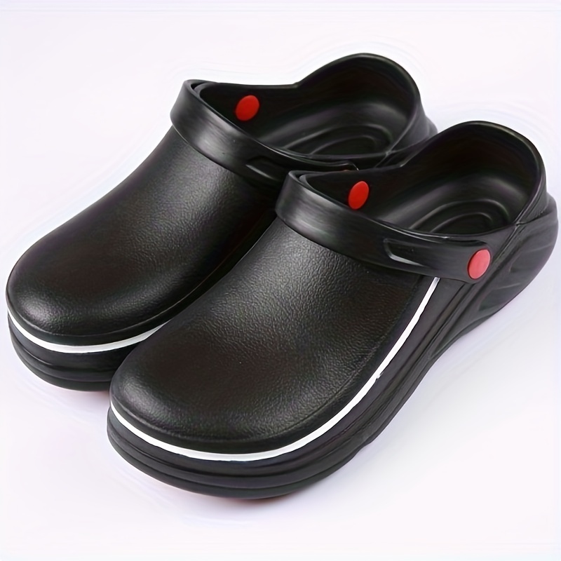 

Men's Solid Slip On Oil Proof Hollow Out Chef Shoes, Comfy Non Slip Casual Safety Clogs For Men's Outdoor Activities