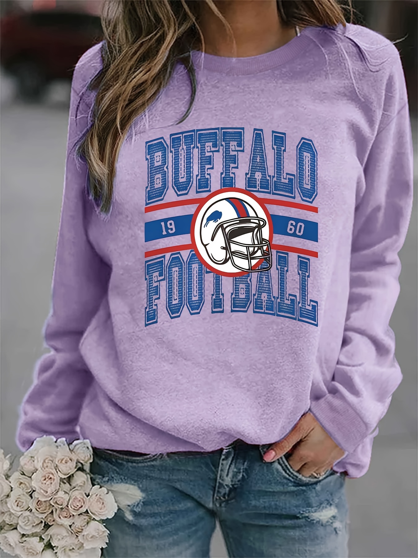 Buffalo Bills Print T-shirt, Casual Crew Neck Long Sleeve Top, Women's  Clothing - Temu Australia