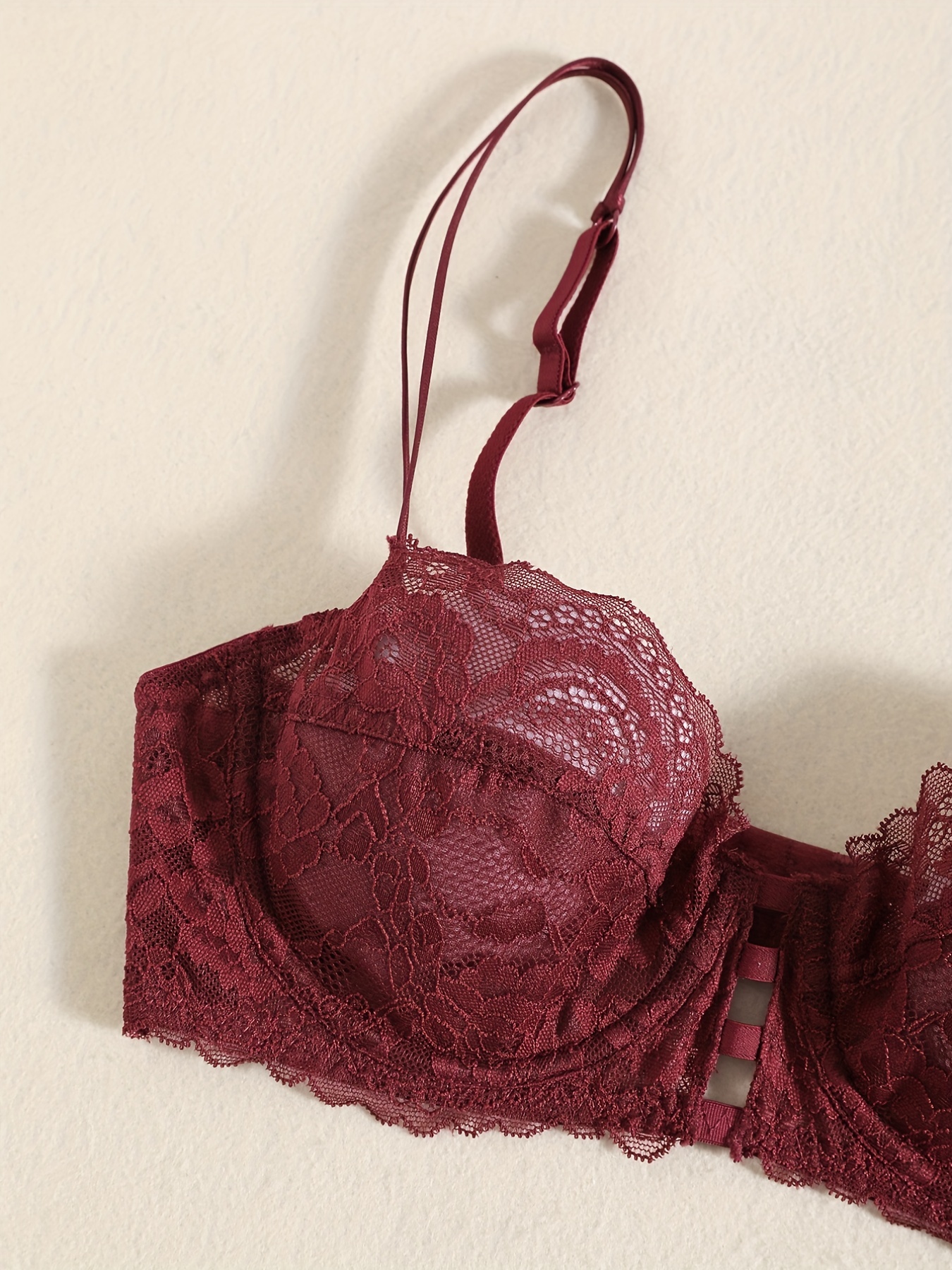 Contrast Lace Unlined Bra Comfy Breathable Full Coverage Bra