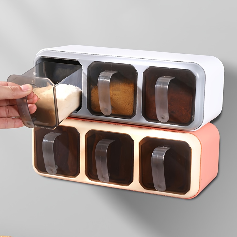 1pc Spice Jars Wall Mounted Seasoning Containers Plastic Spice Jars With 2 3 Compartments Spice Box Used To Store Spices Salt Sugar For Countertop Wall Mounted Or Cabinet Pantry Doors Kitchen