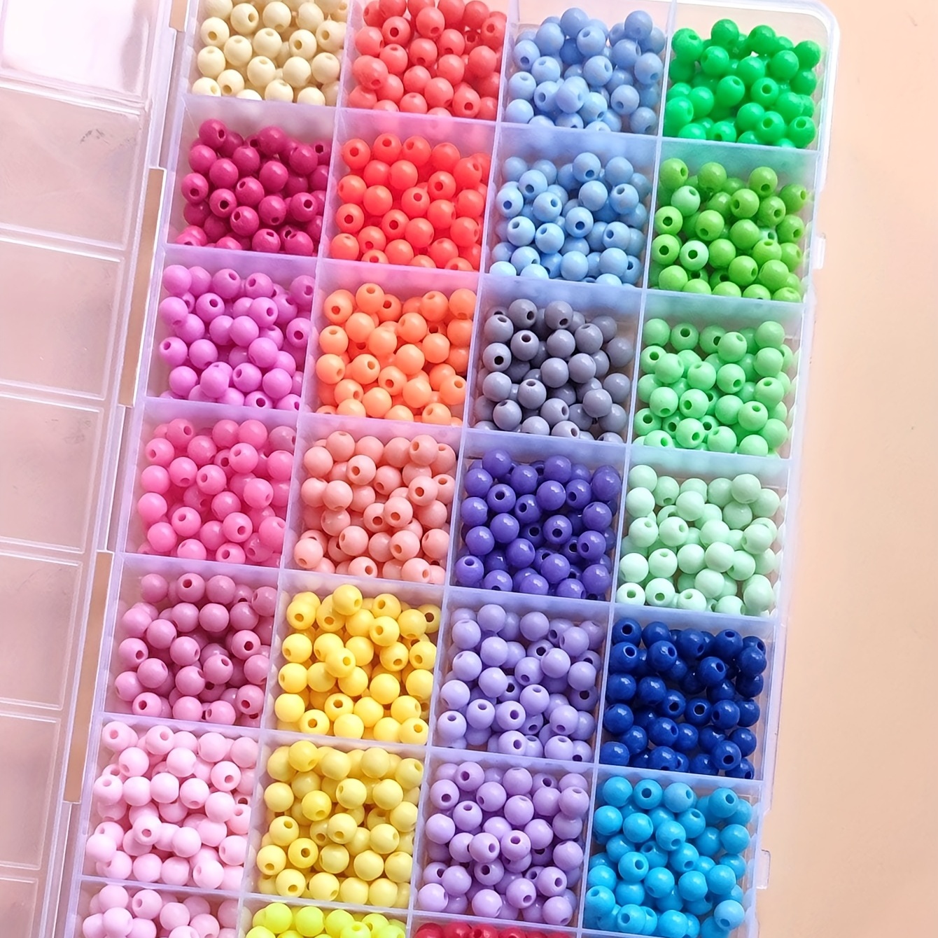 

1box 28 Grid Beads Kit For Bracelet Making, Diy Beaded Cover Box 6mm Rainbow Color Plastic Seed Beads Plastic Loose Beads For Handmade Bracelet Necklace Jewelry Making