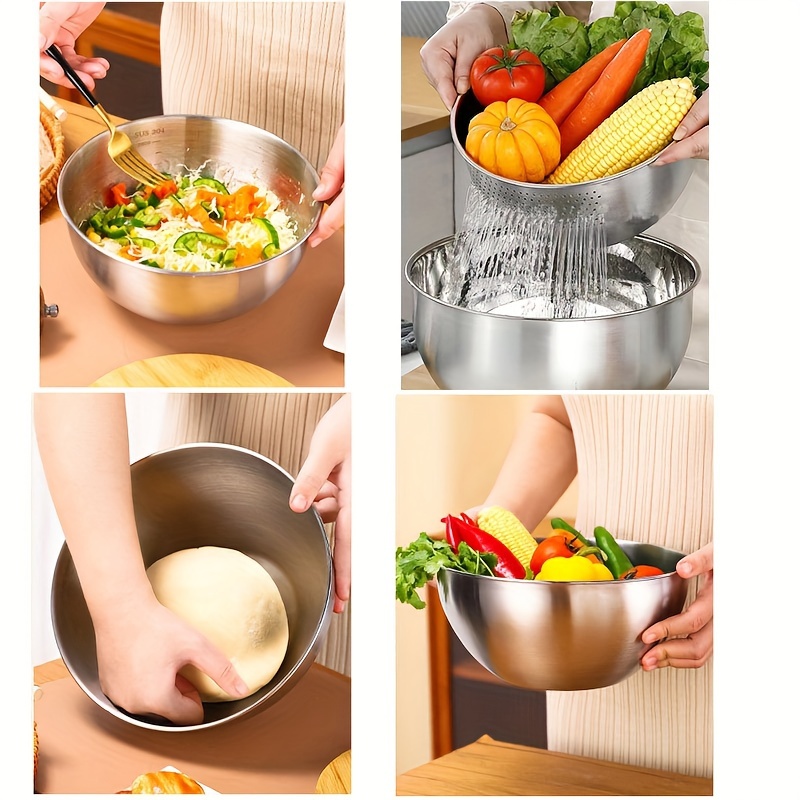 Stainless Steel Mixing Bowls, Salad Mixing Bowl Set, For Food Storage, Meal  Prep, Salad And More, Kitchen Gadgets, Kitchen Accessories - Temu