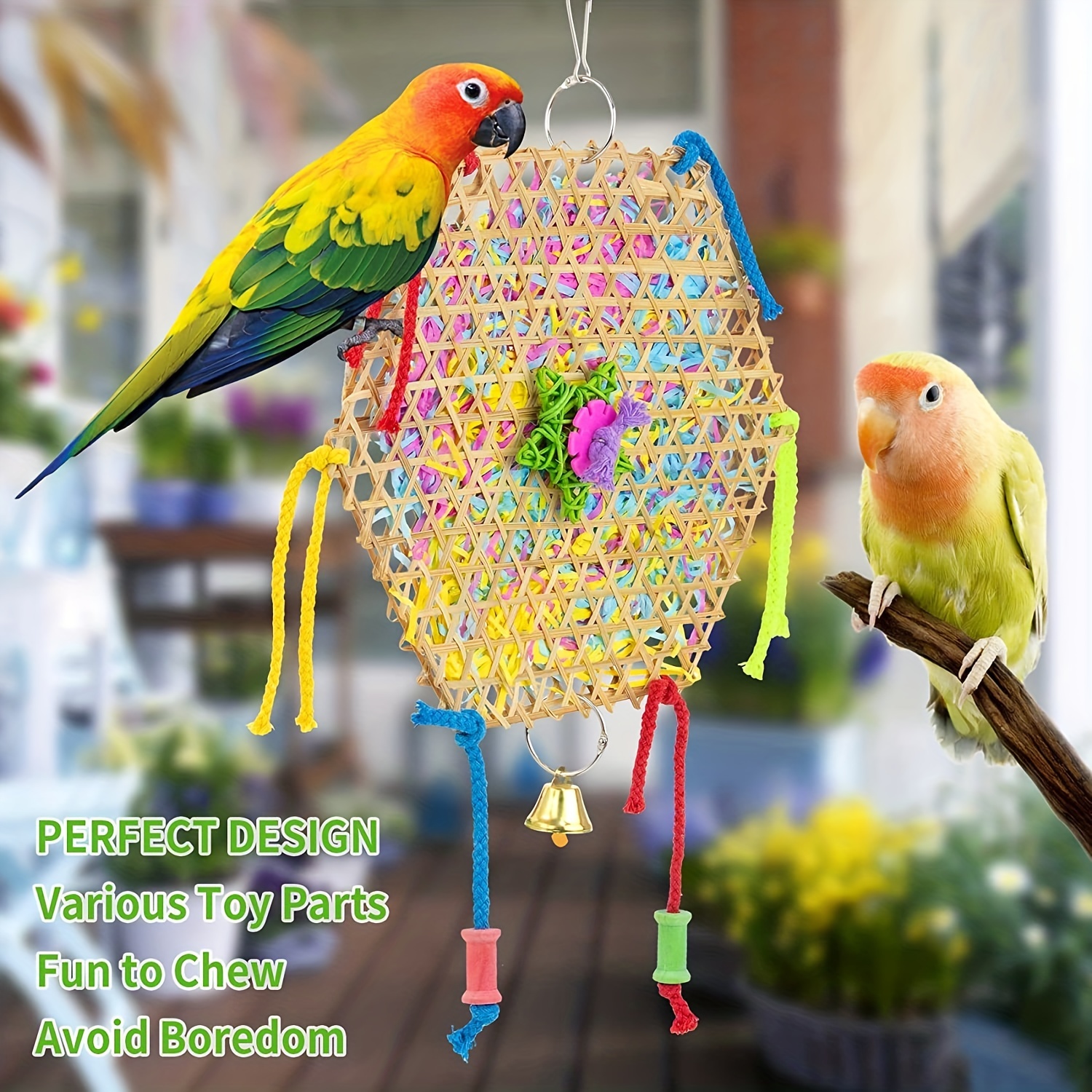 Parrot Toys Bird Cage Toy Colorful Cotton Rope Wood Blocks Training Toy Bird Parrot Hanging Chewing Toy Cage Accessories for Macaws Cockatoos