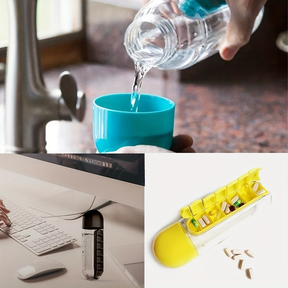 Wasserflasche mit wöchentlicher Pillendose, klein, kombiniert täglicher  Pillenetui-Organizer mit Wasserflasche, Medikamenten-Pillendose