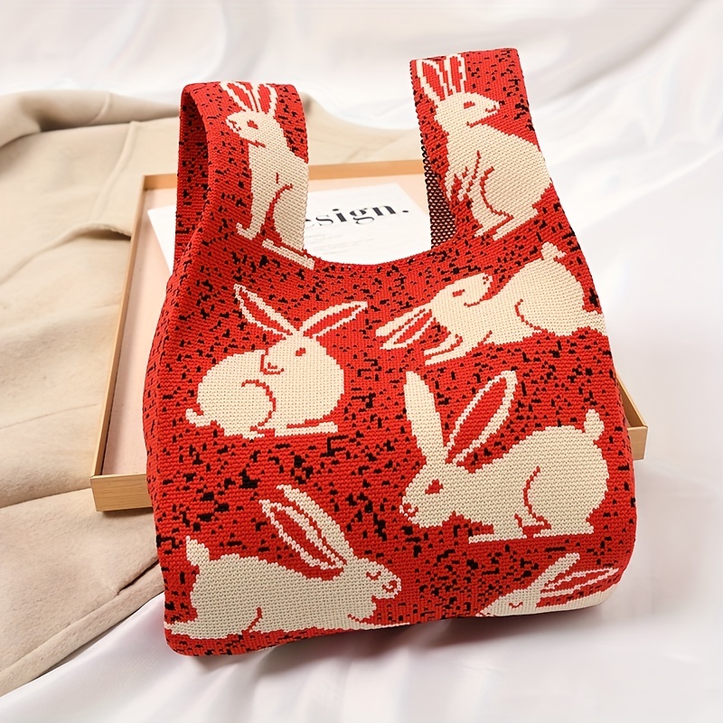 Kawaii Medium Crochet Bag Cute Heart Pattern For Shopping