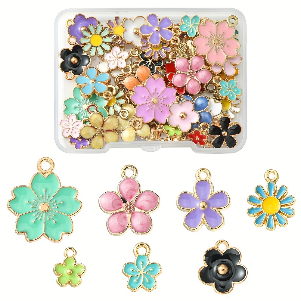 20Pcs Mix Colors Enamel Charms Flower Pendants Vintage Alloy Flower Charms  For Jewelry Making DIY Handmade Necklace Earrings Craft Supplies