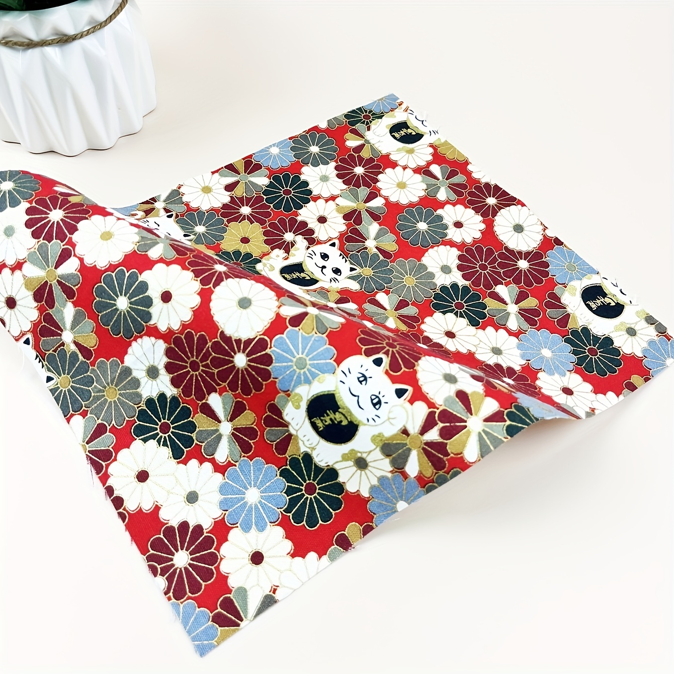 5pcs Red Cotton Printed Quarter Quilted Fabric Bundle for DIY Sewing