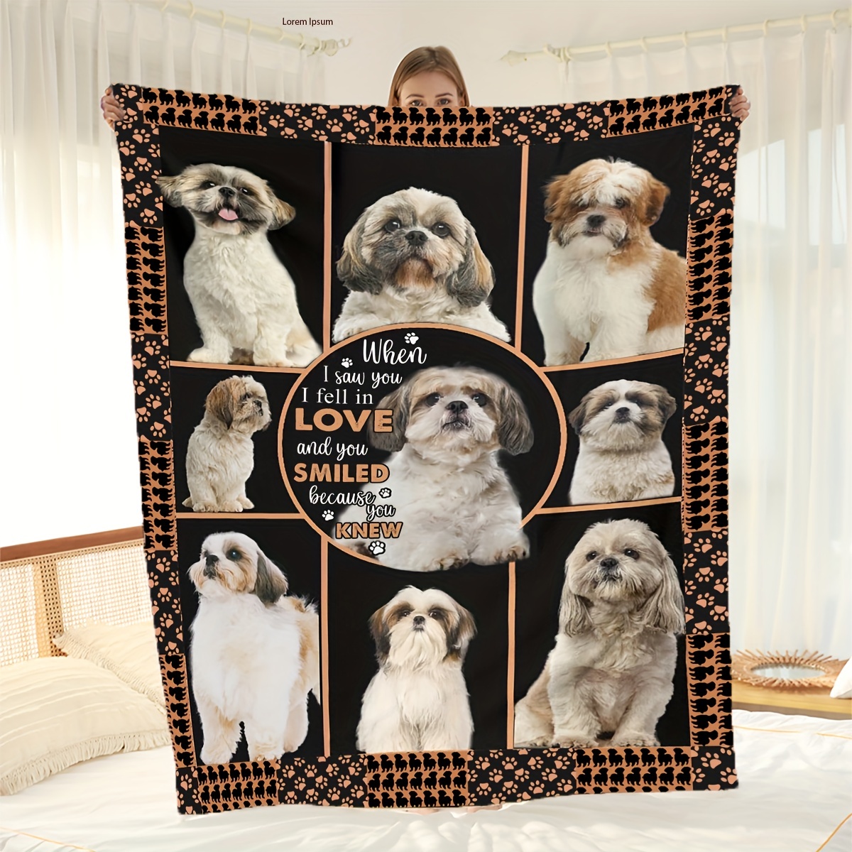 

1pc, Cute Puppy Personality Pattern Plush Blanket, Soft Warm Throw Blanket Nap Blanket For Couch Sofa Office Bed Camping Travel, Multi-purpose Gift Blanket For All Season